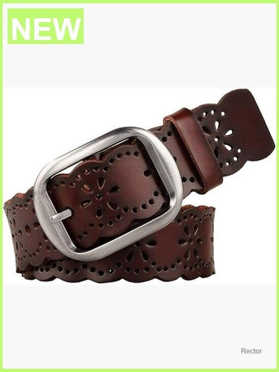 Vintage Hollow Flower Genuine Leather Belt for Jeans main image 4